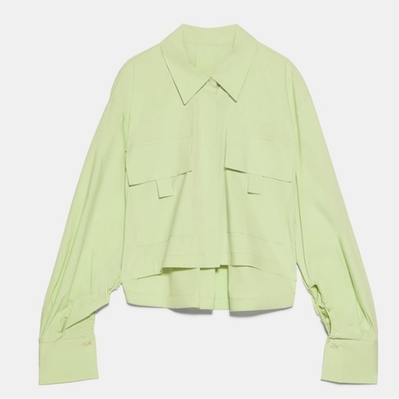 Zara apple green poplin shirt
with pockets - Picture 1 of 5